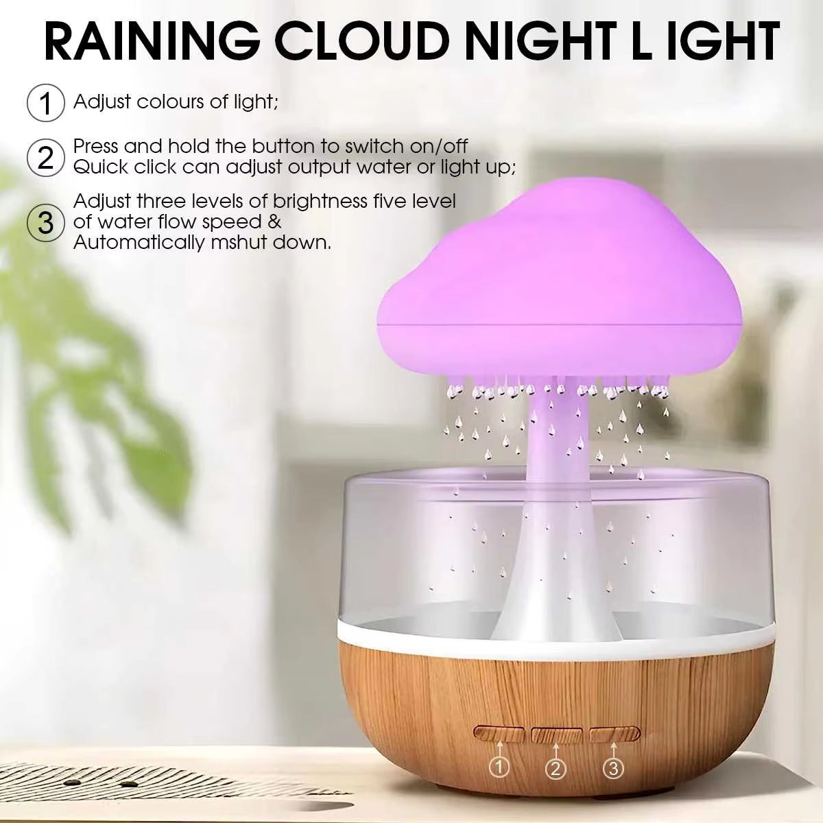 Transform Your Space with the Rain Cloud Humidifier - Colorful Mushroom Lamp & Essential Oil Diffuser for Serene Atmosphere