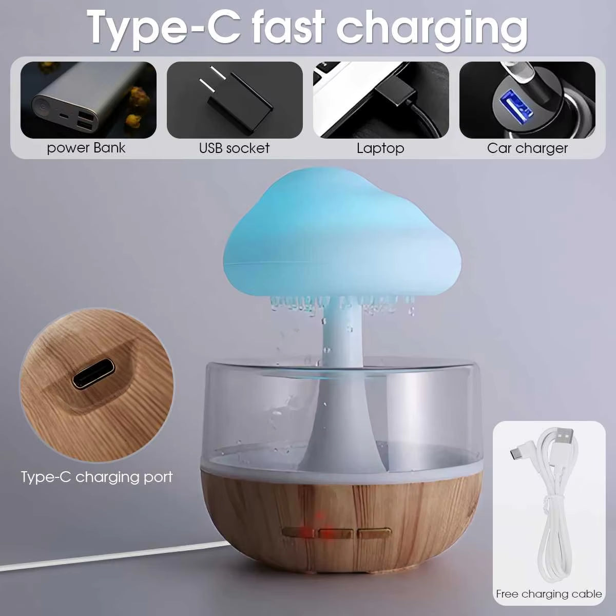 Transform Your Space with the Rain Cloud Humidifier - Colorful Mushroom Lamp & Essential Oil Diffuser for Serene Atmosphere