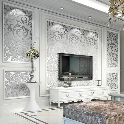 Transform Your Space with Luxurious 3D Grey Victorian Damask Embossed Wallpaper - Perfect for Living Rooms and Bedrooms!
