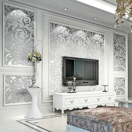 Transform Your Space with Luxurious 3D Grey Victorian Damask Embossed Wallpaper - Perfect for Living Rooms and Bedrooms!