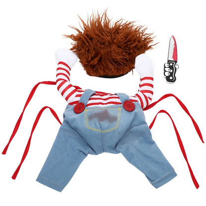 Humorous Dog Costumes for Halloween and Festivals - Comical Outfits with Knife Accessory for Pets