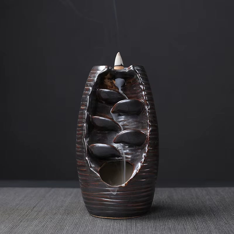 Enchanting Waterfall Incense Burner - Elegant Ceramic Backflow Incense Holder for Home and Office Decor