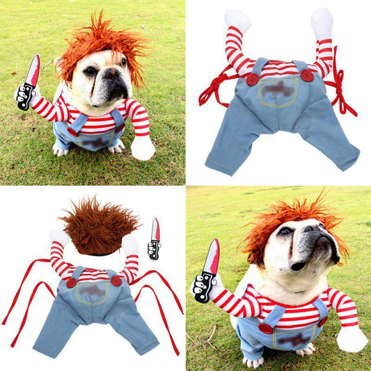 Humorous Dog Costumes for Halloween and Festivals - Comical Outfits with Knife Accessory for Pets