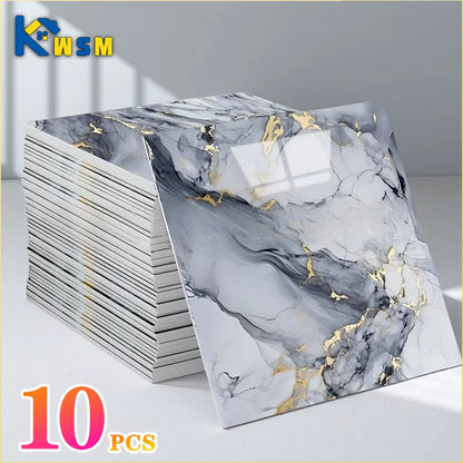 Transform Your Space with 10PCS Waterproof 3D Ceramic Tile Stickers - Imitation Marble, Self-Adhesive Wall & Floor Sheets for Effortless Home Renovation