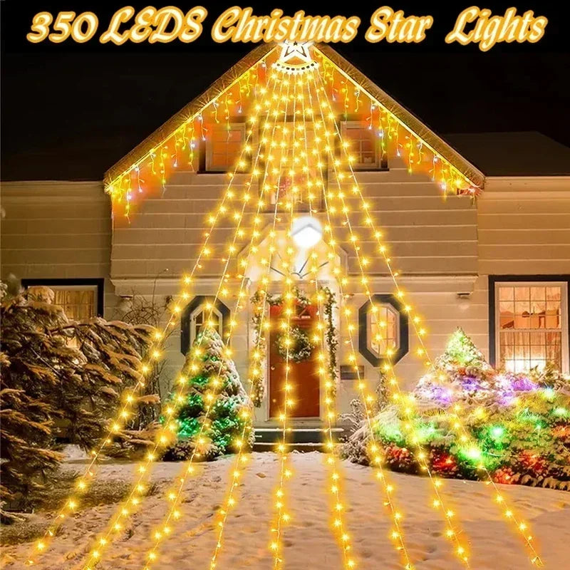 Transform Your Holiday Decor with 3.5M 350LED Solar-Powered Star String Lights - 8 Gorgeous Modes for a Magical Christmas Experience!