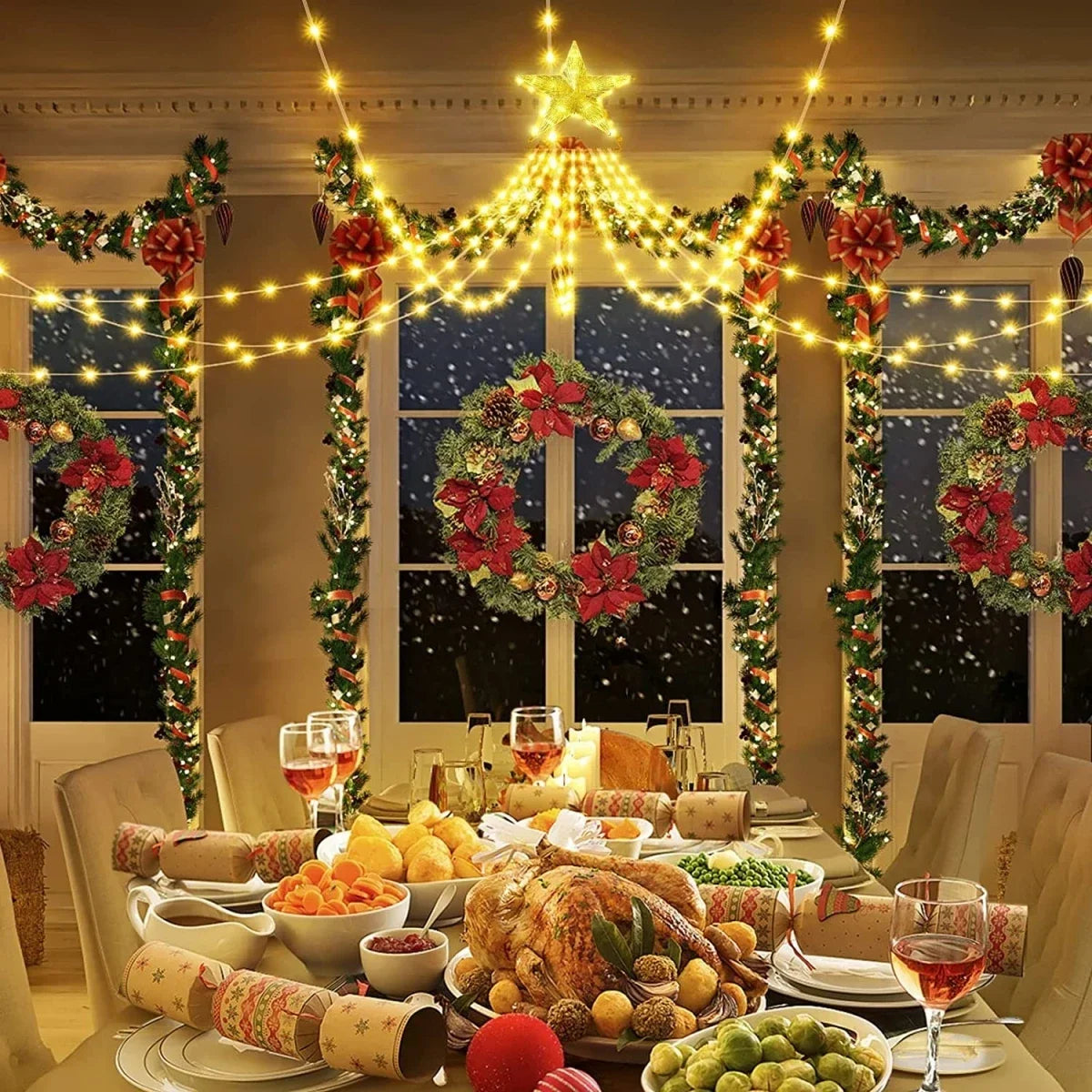 Transform Your Holiday Decor with 3.5M 350LED Solar-Powered Star String Lights - 8 Gorgeous Modes for a Magical Christmas Experience!