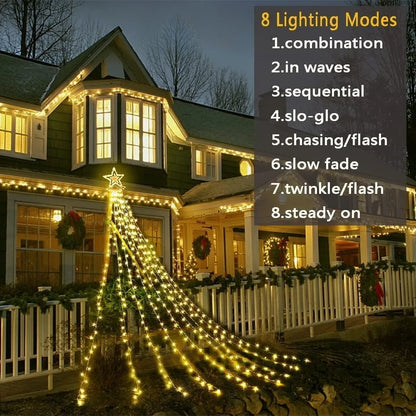Transform Your Holiday Decor with 3.5M 350LED Solar-Powered Star String Lights - 8 Gorgeous Modes for a Magical Christmas Experience!