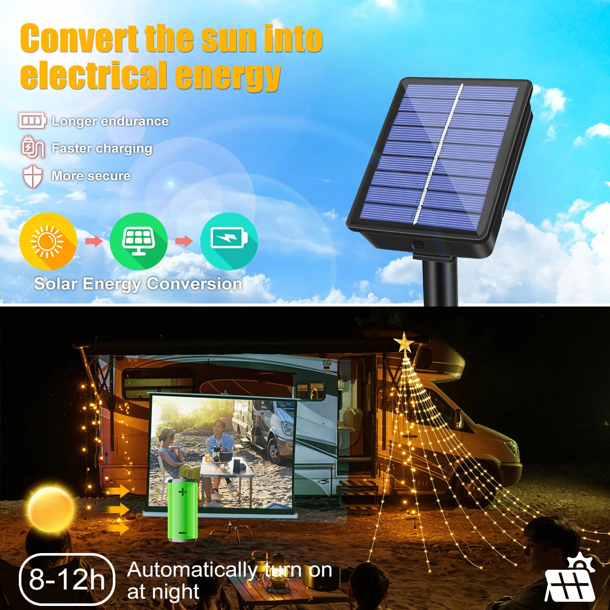 Transform Your Holiday Decor with 3.5M 350LED Solar-Powered Star String Lights - 8 Gorgeous Modes for a Magical Christmas Experience!